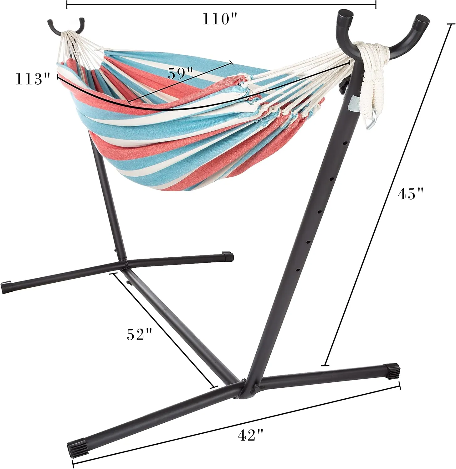 2-Person Hammock with Stand - Brazilian-Style Woven Cotton Swing - Single Hanging Bed with 450lbs Weight Capacity by Pure Garden (Blue/Red Stripe)