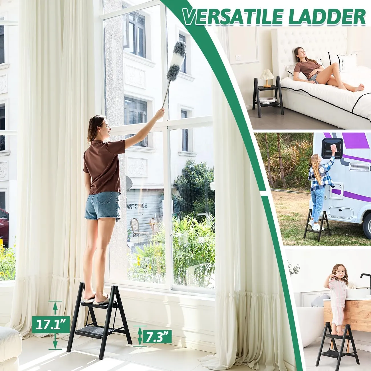2 Step Ladder Folding Step Stool, Heavy Duty 330 Lbs Load Stepladder, Small Kitchen/Closet Ladder for Adults/Kids, Lightweight Step Ladder 2 Step Folding with Anti-Slip Wide Pedal for Home by OOSOFITT