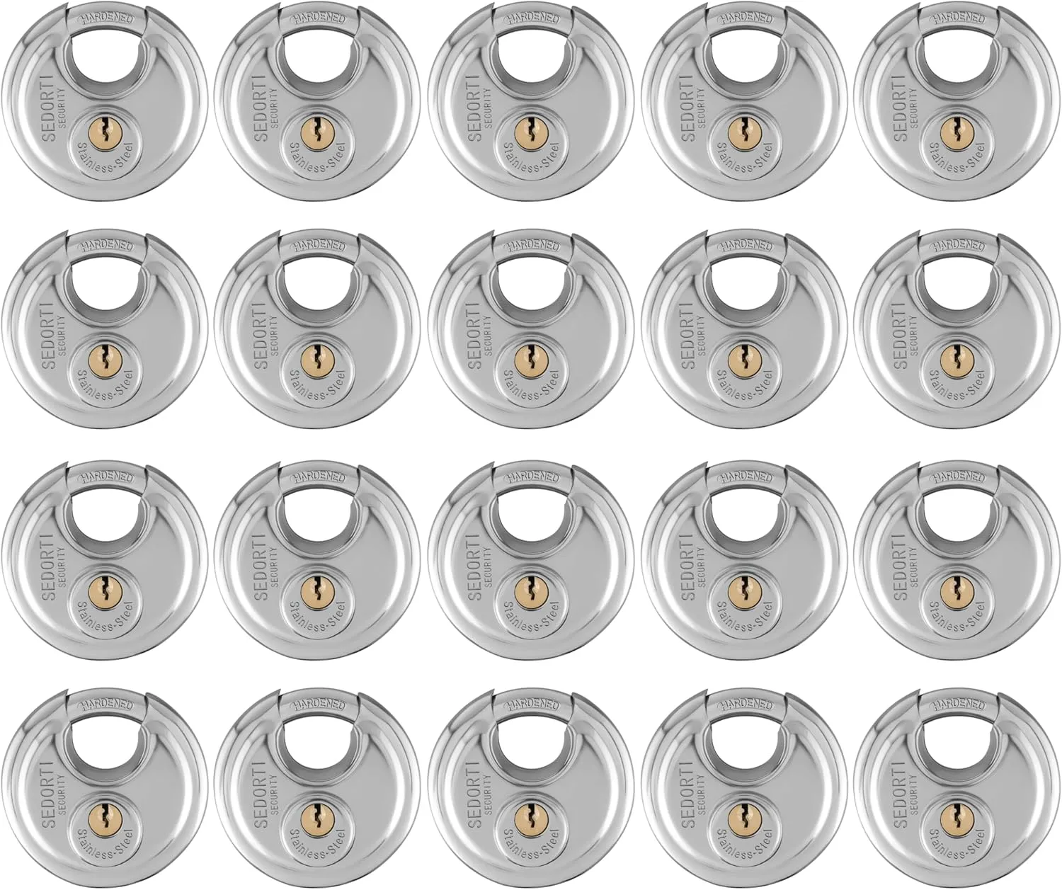 20-Pack Discus Padlocks Keyed Alike, 2-3/4 inch Wide, Stainless Steel 304 Round Lock, Waterproof and Rustproof Storage Lock with Brass Keys, Ideal for Storage Unit Gate, Outdoor, Shed, Fence