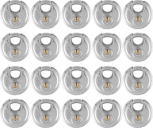 20-Pack Discus Padlocks Keyed Alike, 2-3/4 inch Wide, Stainless Steel 304 Round Lock, Waterproof and Rustproof Storage Lock with Brass Keys, Ideal for Storage Unit Gate, Outdoor, Shed, Fence