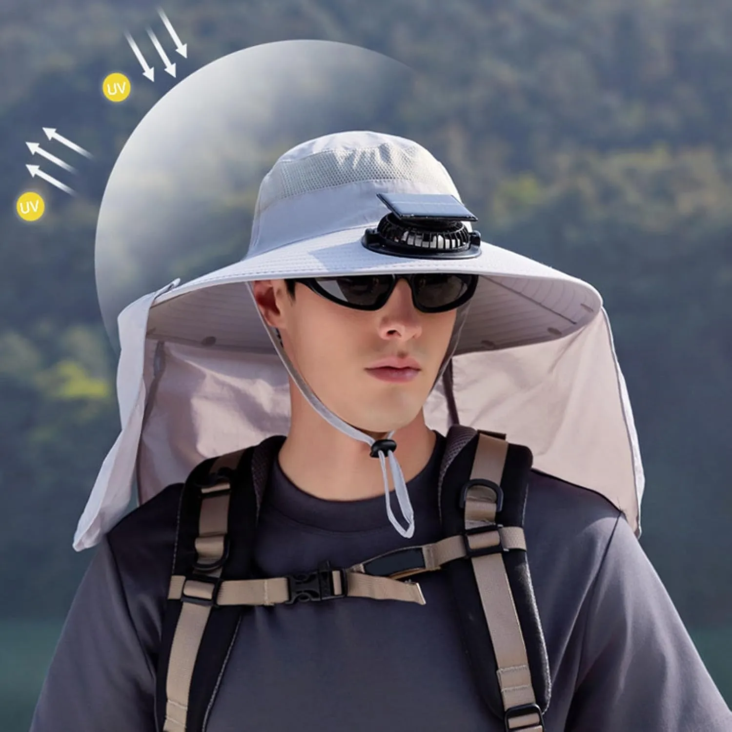 2025 New Solar Brim Hat with Fan, Wide Brim Solar Fan Hat Outdoor Fishing, Climbing, Hiking
