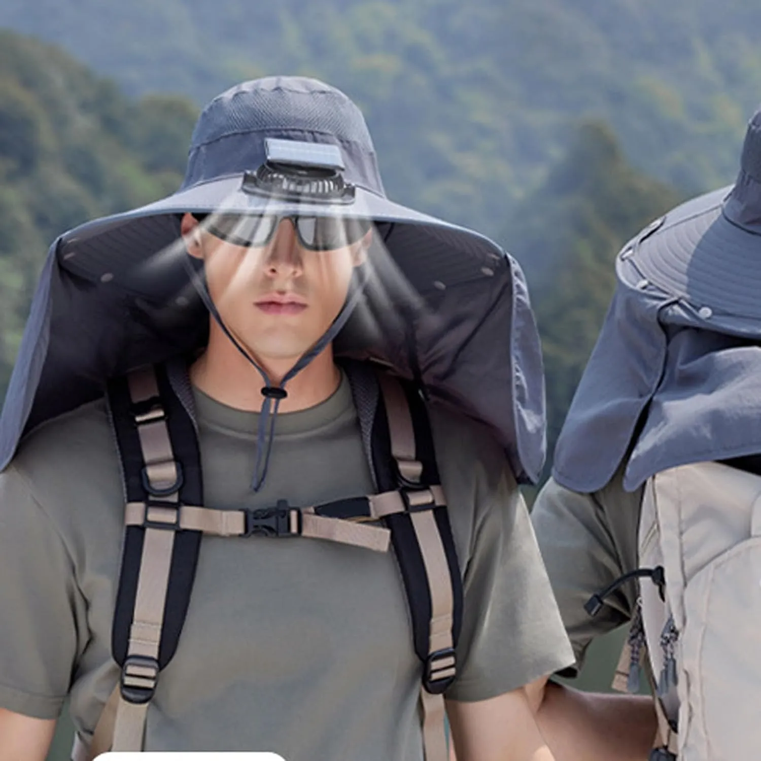 2025 New Solar Brim Hat with Fan, Wide Brim Solar Fan Hat Outdoor Fishing, Climbing, Hiking