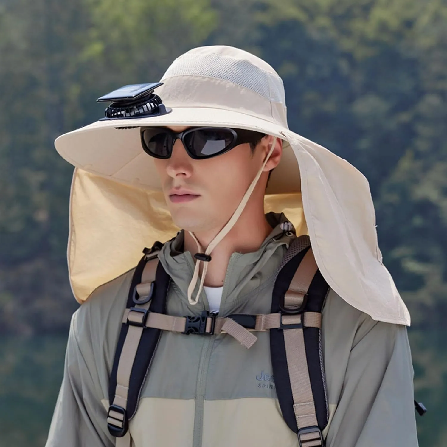 2025 New Solar Brim Hat with Fan, Wide Brim Solar Fan Hat Outdoor Fishing, Climbing, Hiking