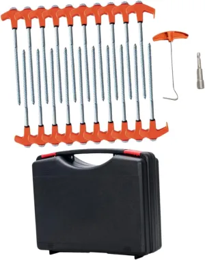 20x Tent Stakes Screw Pegs Ground Anchors with Hex Head Driver and Storage Box Heavy Duty Ground Stakes for Picnic Shelter