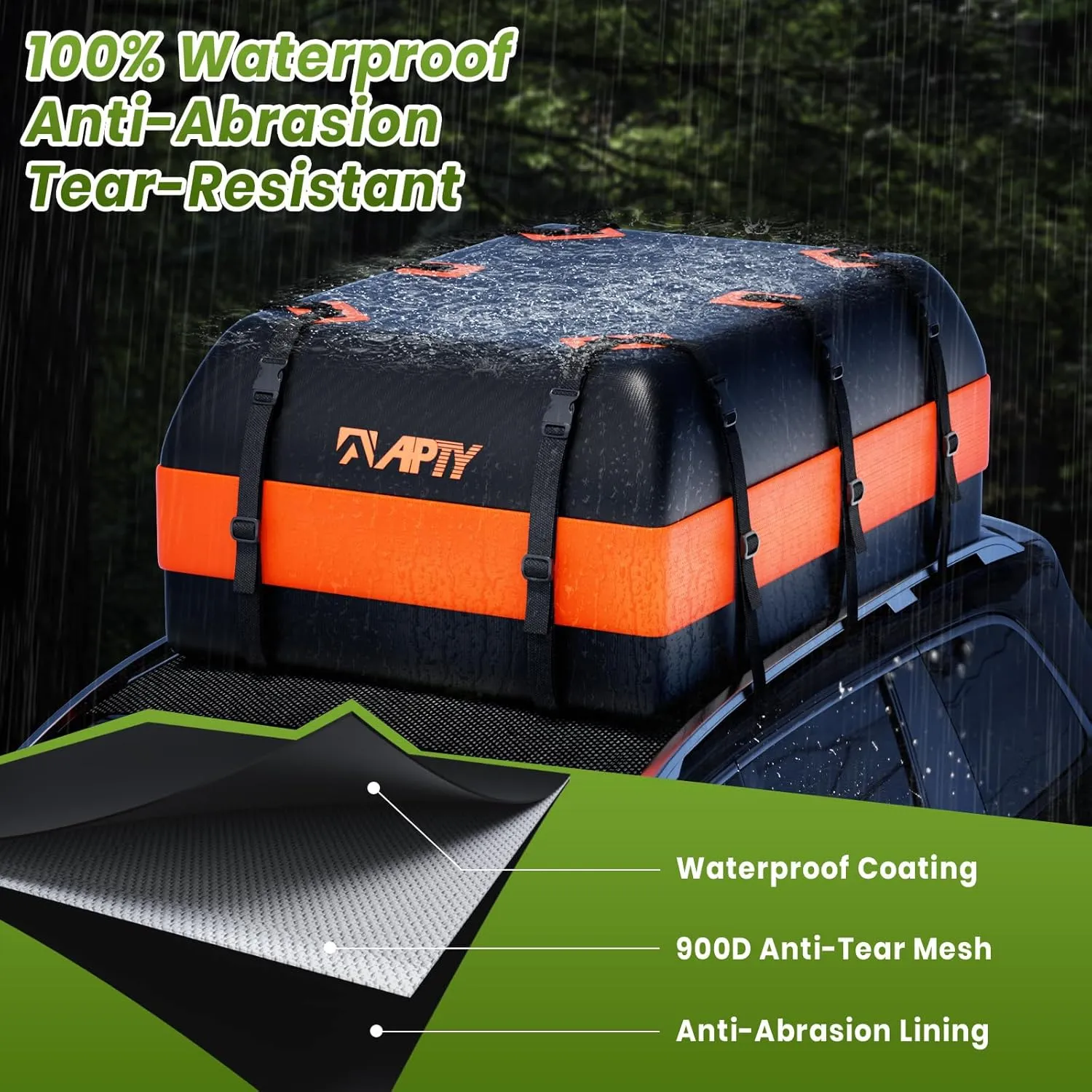 21 Cubic Feet Car Rooftop Cargo Bag Carrier, Soft Roof Top Luggage Bag for All Vechicles with/Without Racks - with Waterproof Zip, Luggage Lock, Anti-Slip Mat, Storage Bag, Door Hooks