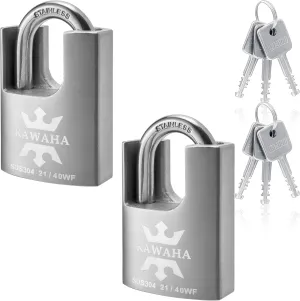 21/40-2PS High Security Stainless Steel Shrouded Padlock with Stainless Steel Key for Both Indoor and Outdoor use (Heavy Duty, Anti-Rust) (1-9/16 in. (40mm), Keyed Alike - 2 Pack)