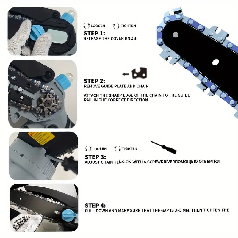 21V 4-6 Inch Cordless Chainsaw Kit with Built-in Lubrication, Battery and Charger