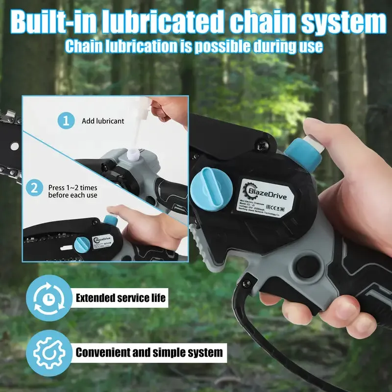 21V 4-6 Inch Cordless Chainsaw Kit with Built-in Lubrication, Battery and Charger