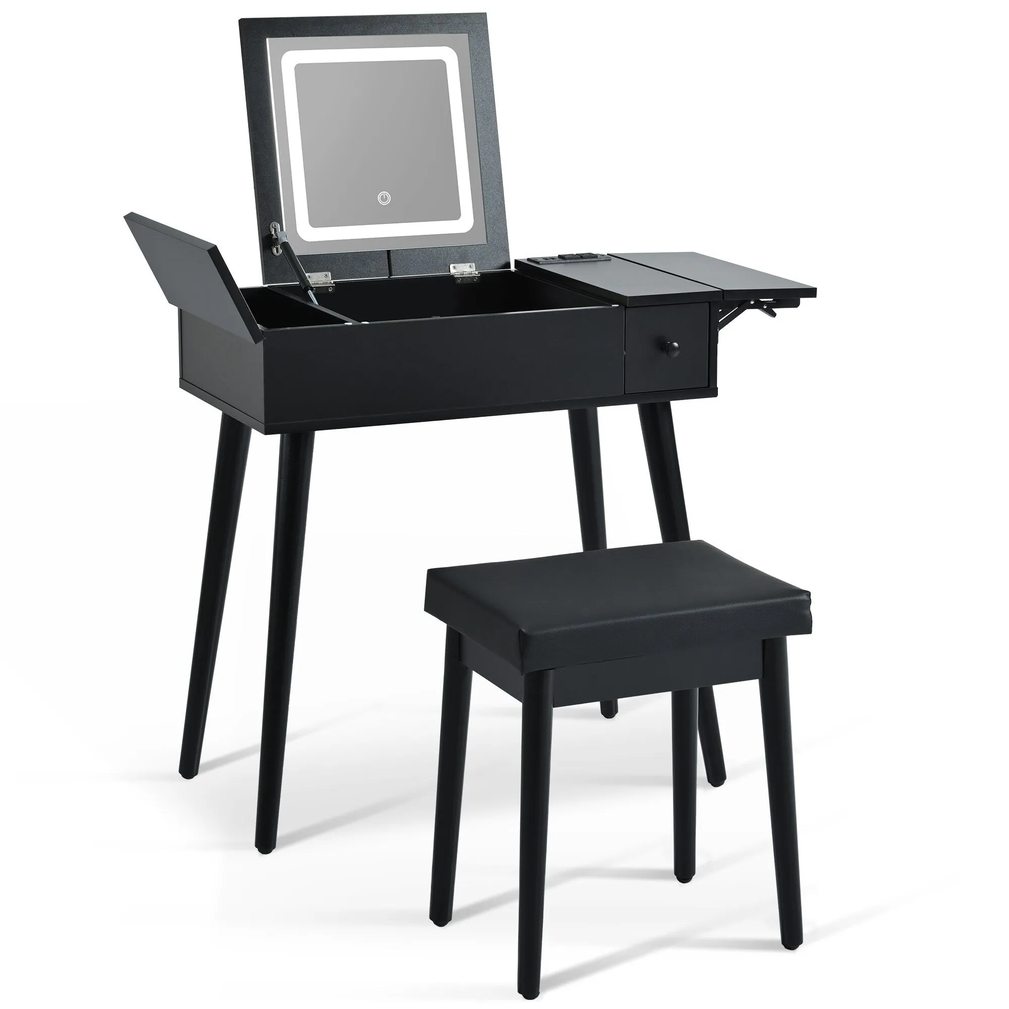 27.9'' Makeup Vanity Desk with Flip Top Mirror and LED Light