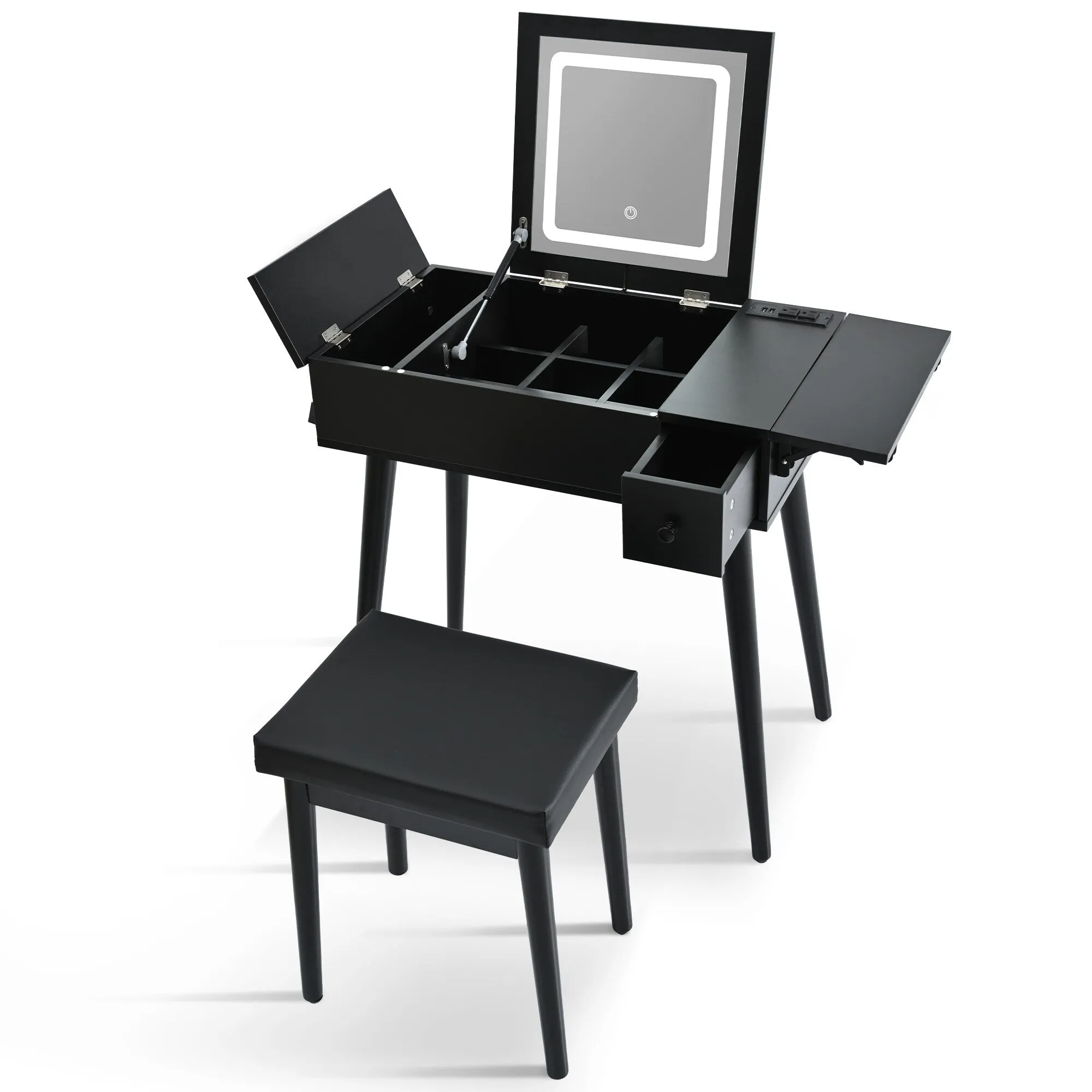 27.9'' Makeup Vanity Desk with Flip Top Mirror and LED Light