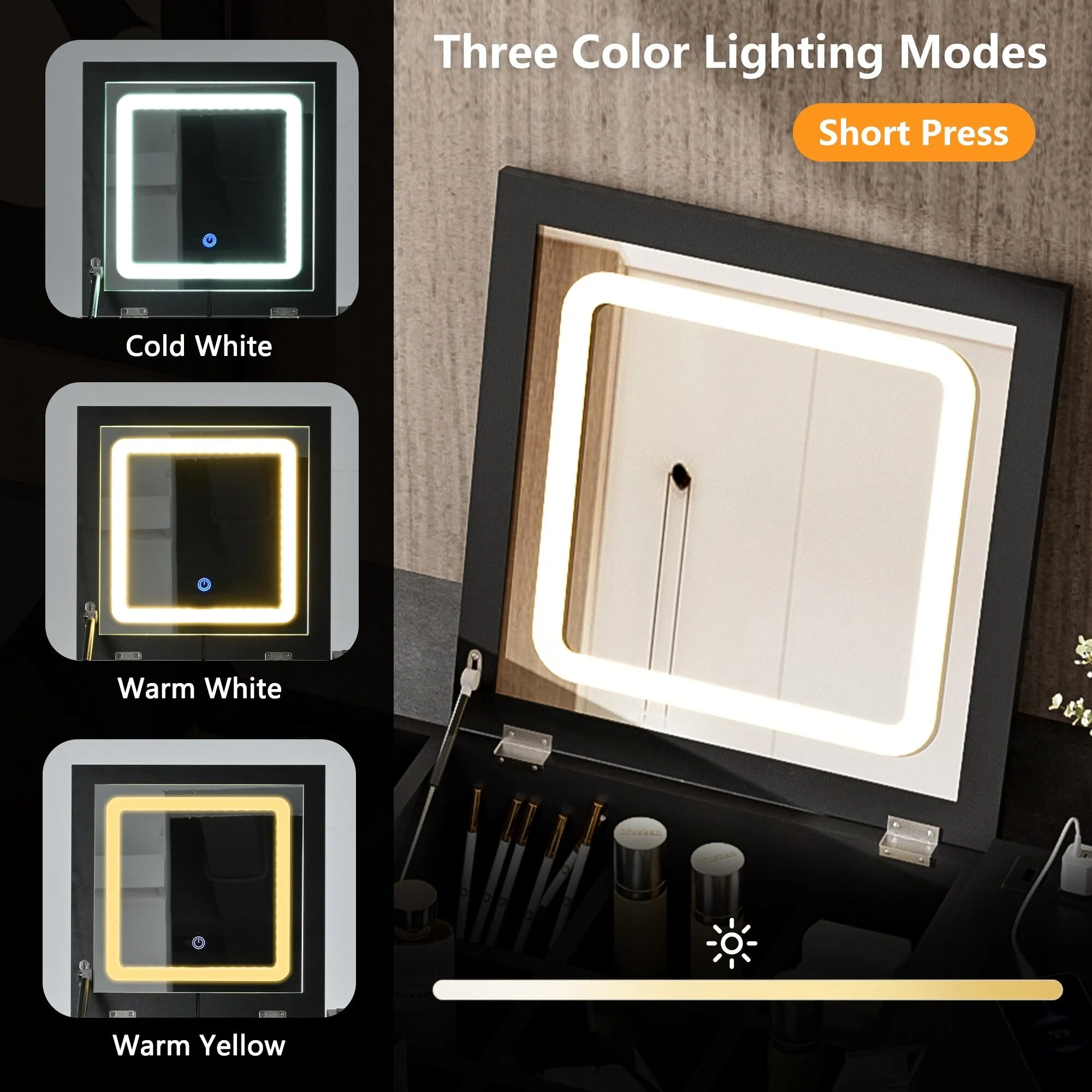 27.9'' Makeup Vanity Desk with Flip Top Mirror and LED Light