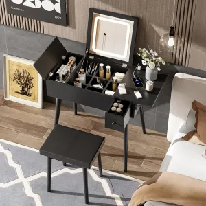 27.9'' Makeup Vanity Desk with Flip Top Mirror and LED Light
