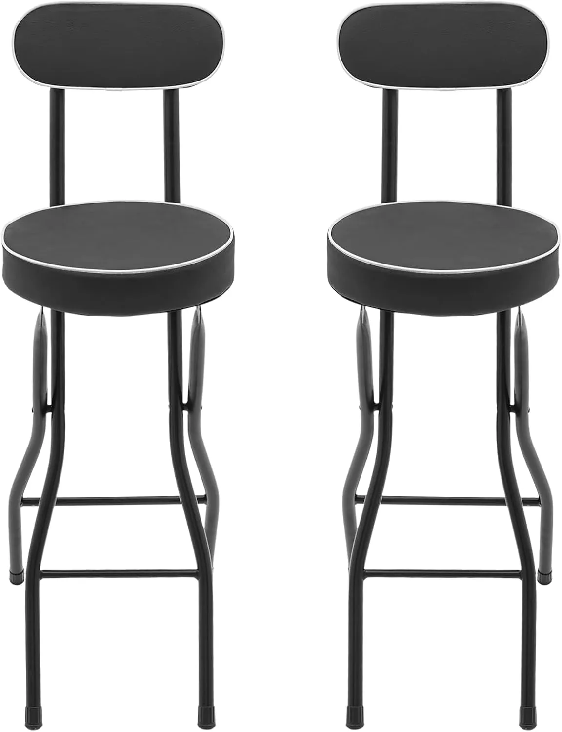 2PCS Folding Bar Stools, Bar Height Folding Chairs with Back, Cushioned Padded Folding Stool for for Camping, Hiking, Picnics, Barbecues (Black)