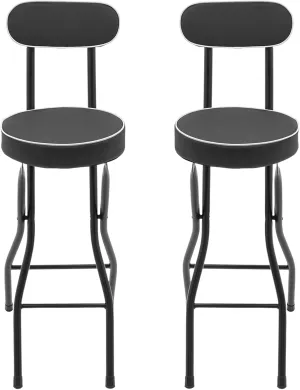 2PCS Folding Bar Stools, Bar Height Folding Chairs with Back, Cushioned Padded Folding Stool for for Camping, Hiking, Picnics, Barbecues (Black)