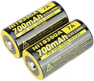 2X Nitecore IMR 18350 NI18350A 700mAh 3.7V Button Top Rechargeable Battery (This is NOT a Replacement for CR123A)