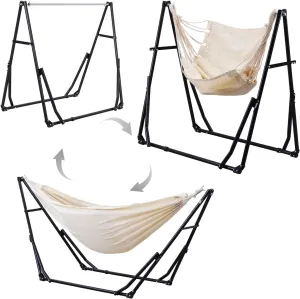 3 in 1 Hammock with Stand, Outdoor Hammock Swing Chair with Portable Heavy Duty Stand, Multi-Functional Hammock Stand 480 lbs Weight Capacit-White