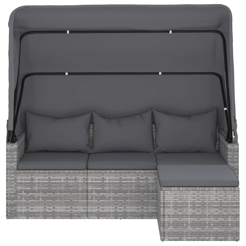 3-Seater Patio Sofa with Roof and Footstool Garden Couch Poly Rattan