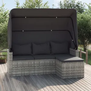3-Seater Patio Sofa with Roof and Footstool Garden Couch Poly Rattan