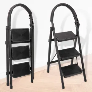 3 Step Ladder, Folding Step Stool with Wide Anti-Slip Pedal, Sturdy Step Stool Foldable, Lightweight, Portable Steel Step Stool,330 lbs Capacity for Kitchen, Home