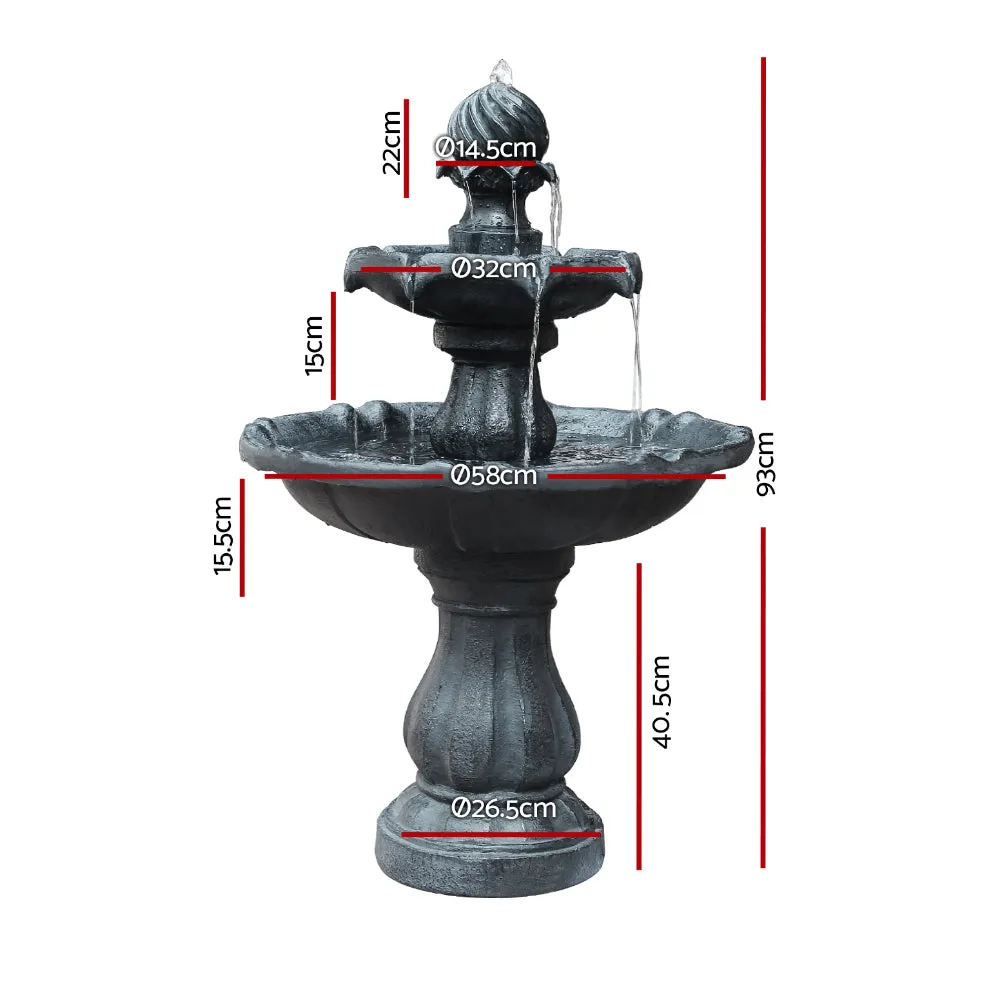 3 Tier Solar Bird Bath Water Fountain Black 93cm