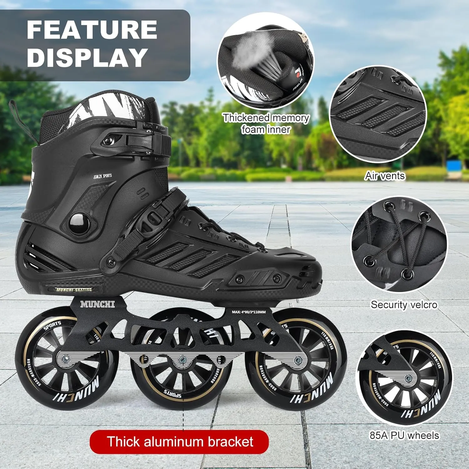 3 Wheel Inline Skates for Adult Women Men,Professional Outdoor Fitness 3X110 Mm Wheels Roller Skates Blades for Unisex