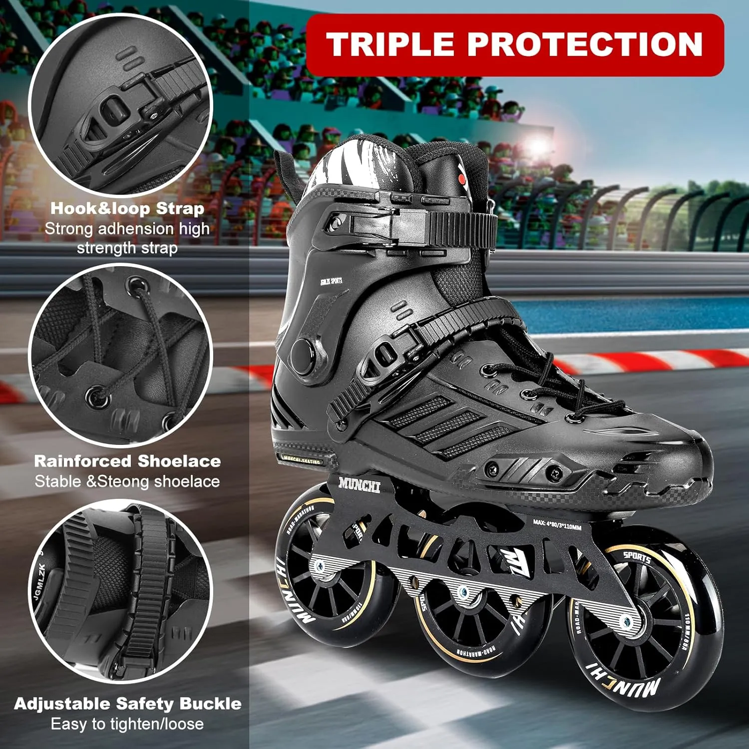 3 Wheel Inline Skates for Adult Women Men,Professional Outdoor Fitness 3X110 Mm Wheels Roller Skates Blades for Unisex