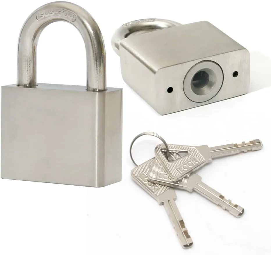 304 Stainless Steel Keyed Alike Marine Padlocks for Outdoor use, 1-9/16 inch Wide Body, Stainless Steel Body, Normal Shackle, Pack of 2
