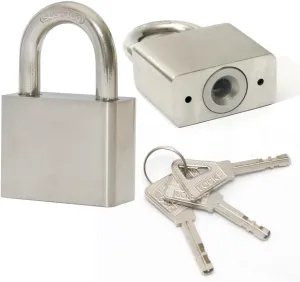 304 Stainless Steel Keyed Alike Marine Padlocks for Outdoor use, 1-9/16 inch Wide Body, Stainless Steel Body, Normal Shackle, Pack of 2