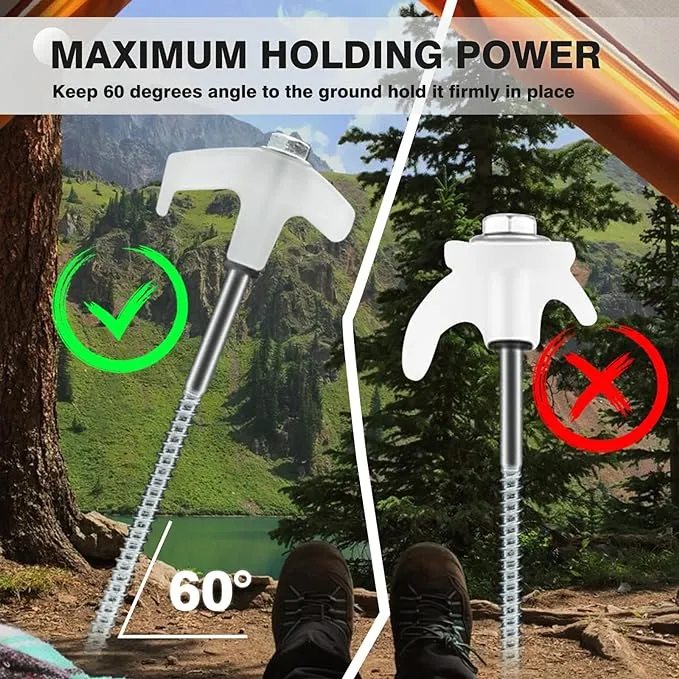 30Pcs 8" Tent Stakes Heavy Duty Glow in Tent Pegs Ground Ground Anchors Screw in Metal Yard Stakes Rust for Camping Patio Garden Awning Canopy Grassland (Hex Tool and Carry Case)