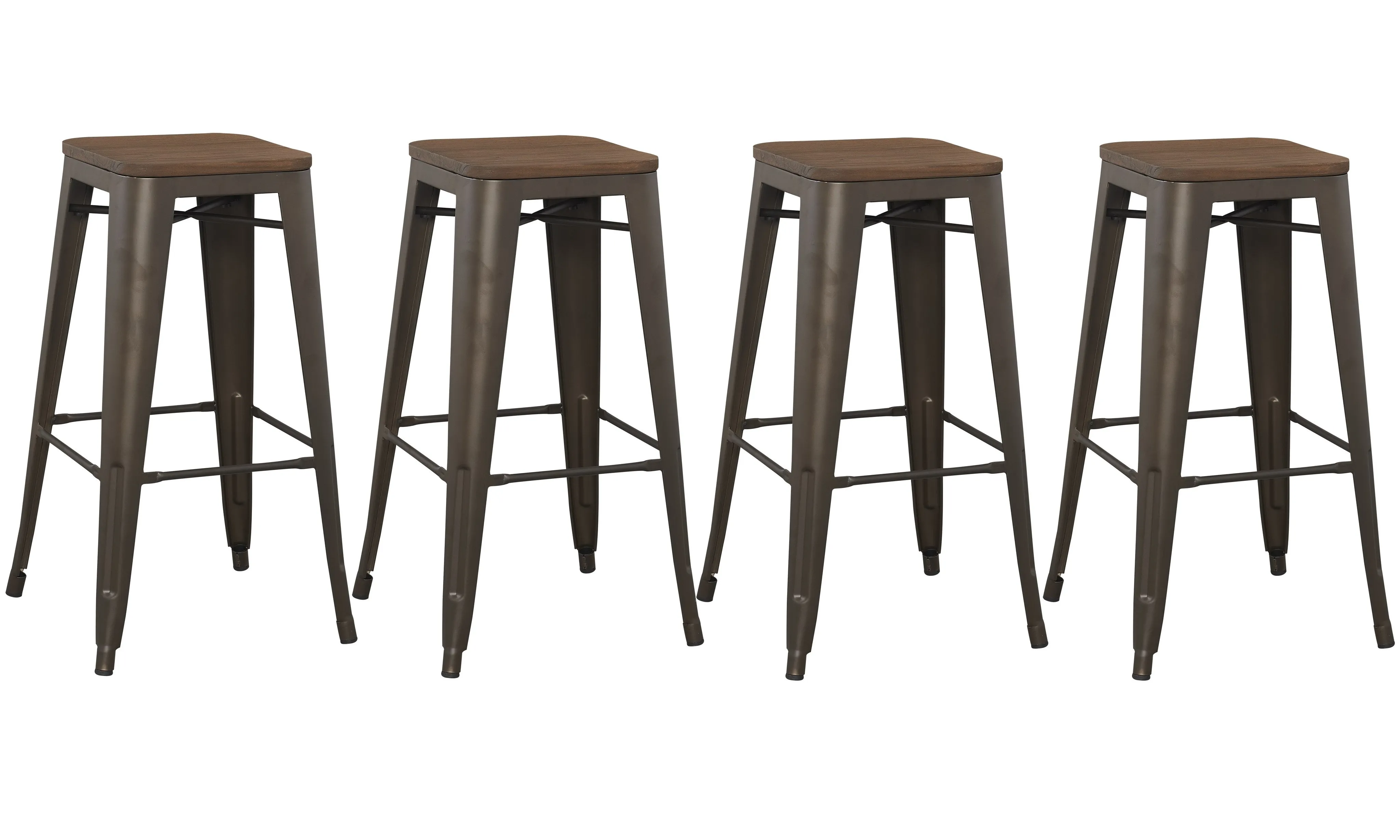 30" Solid Steel Stacking Industrial Rustic Metal BarStool Wood Top (Set of 2)