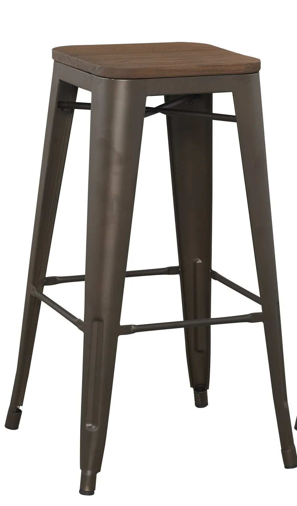30" Solid Steel Stacking Industrial Rustic Metal BarStool Wood Top (Set of 2)