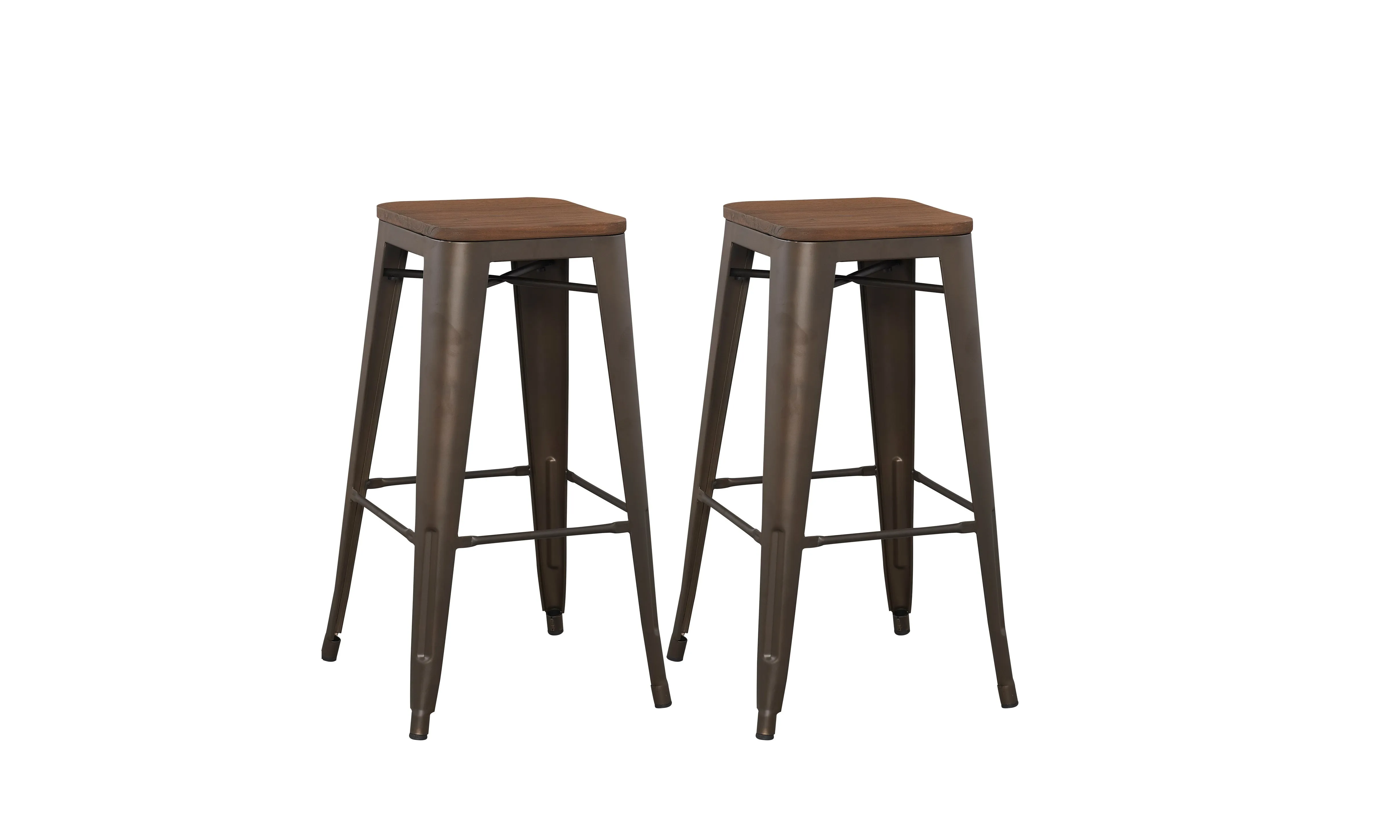 30" Solid Steel Stacking Industrial Rustic Metal BarStool Wood Top (Set of 2)