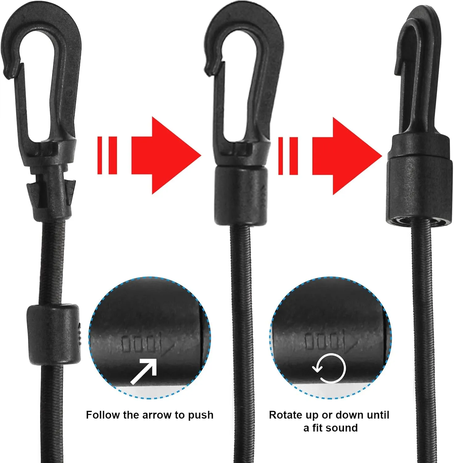 3/16"Bungee Shock Cords with Hooks,98 Feet Elastic Nylon Cords Kayak Stretch String Rope for Bikes,Tie Downs,Boating,Camping,Cars,Sunshades,Fitness and Outdoor Enthusiasts(3/16 inch x 98 feet, Black)