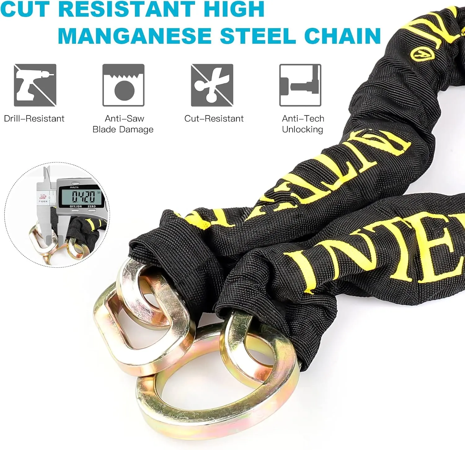 3.1FT Heavy Duty Chain Lock - 10mm/0.42inch Thick Bike Chain with 16mm/0.64inch Disc Lock for Motorcycles, Scooters, Gates and More, Blue
