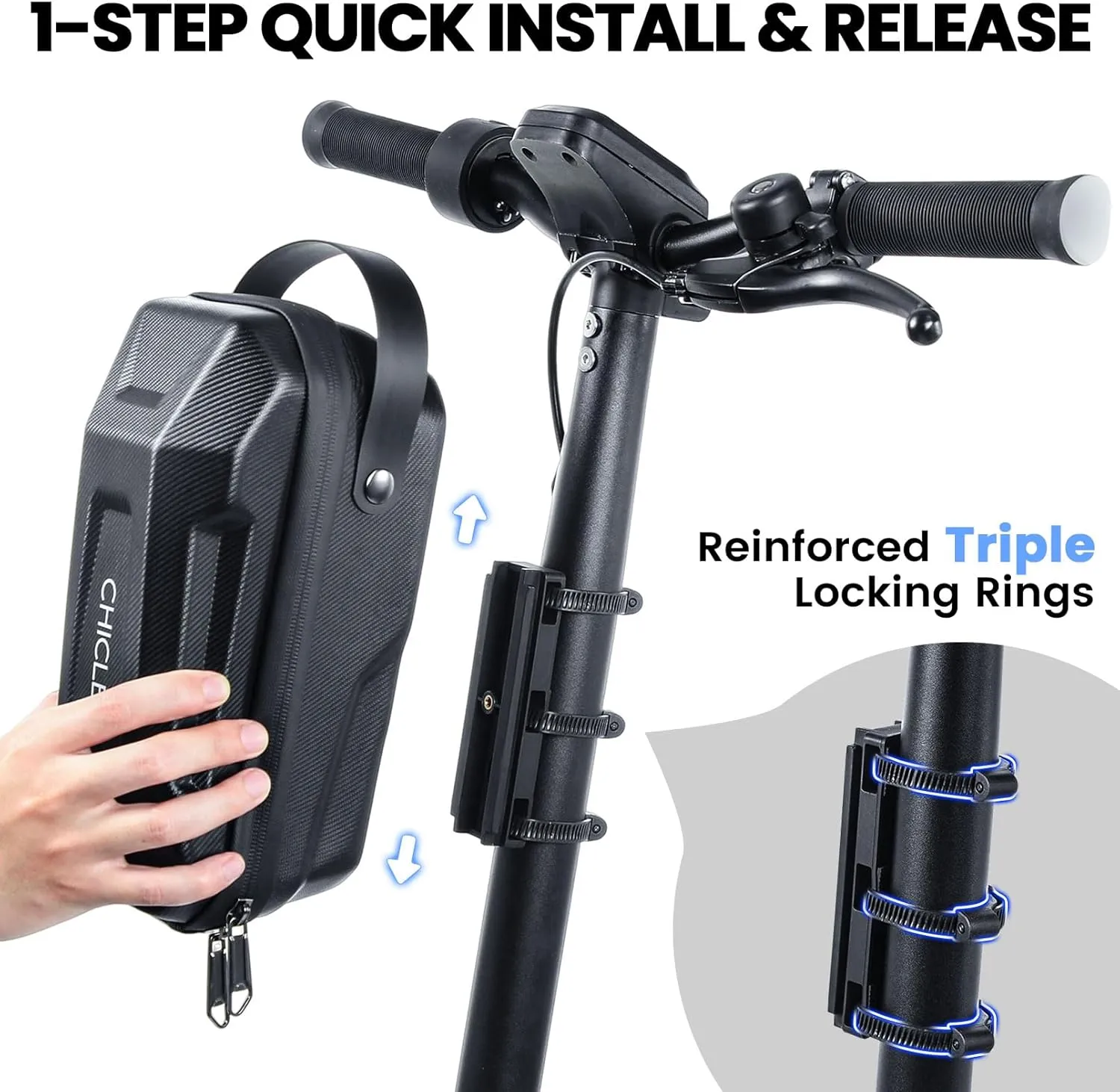 3L Large Scooter Bag with Handle, Portable Electric Scooter Storage Bag, Waterproof XL Handlebar Pouch Bag for Scooters, Bikes, Segway Niu, with Small Coded Lock & Screw Fixation Design