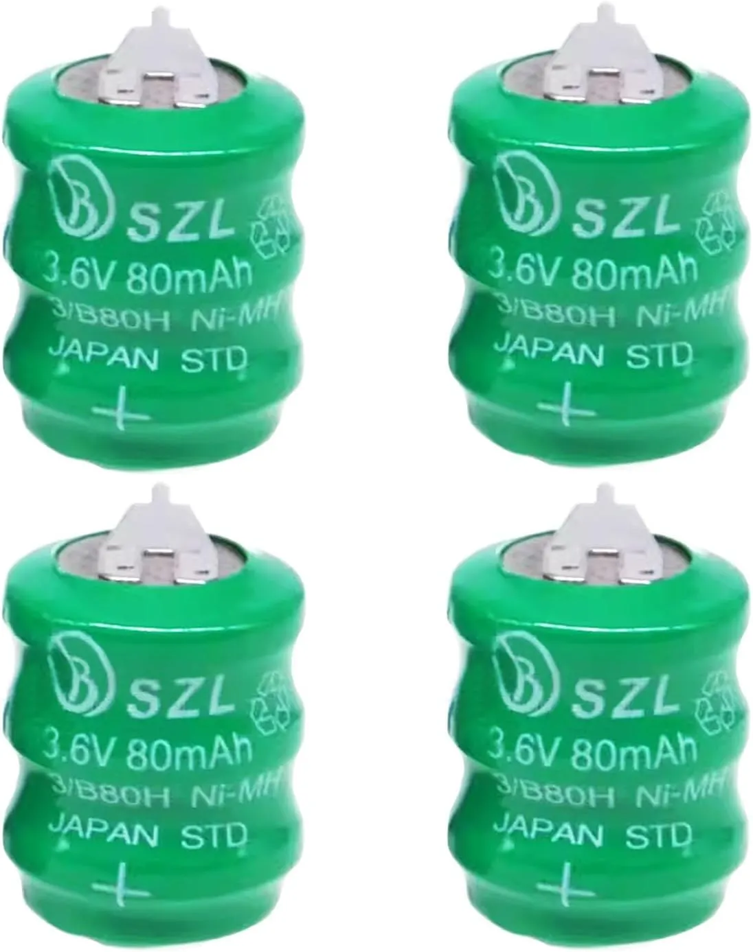 4 Pack 3.6V 80mAh Ni-Mh Replacement Battery for Varta -3/V80H Battery - 2 Pin