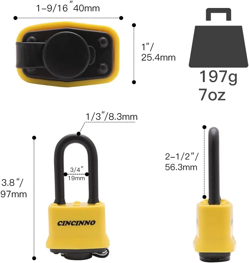 4 Pack Heavy Duty Covered Laminated Steel Padlocks Keyed Alike, Weatherproof Padlocks with 1-9/16 in. Wide Body, Long Shackle for Gate, Shed, Storage Locker Lock