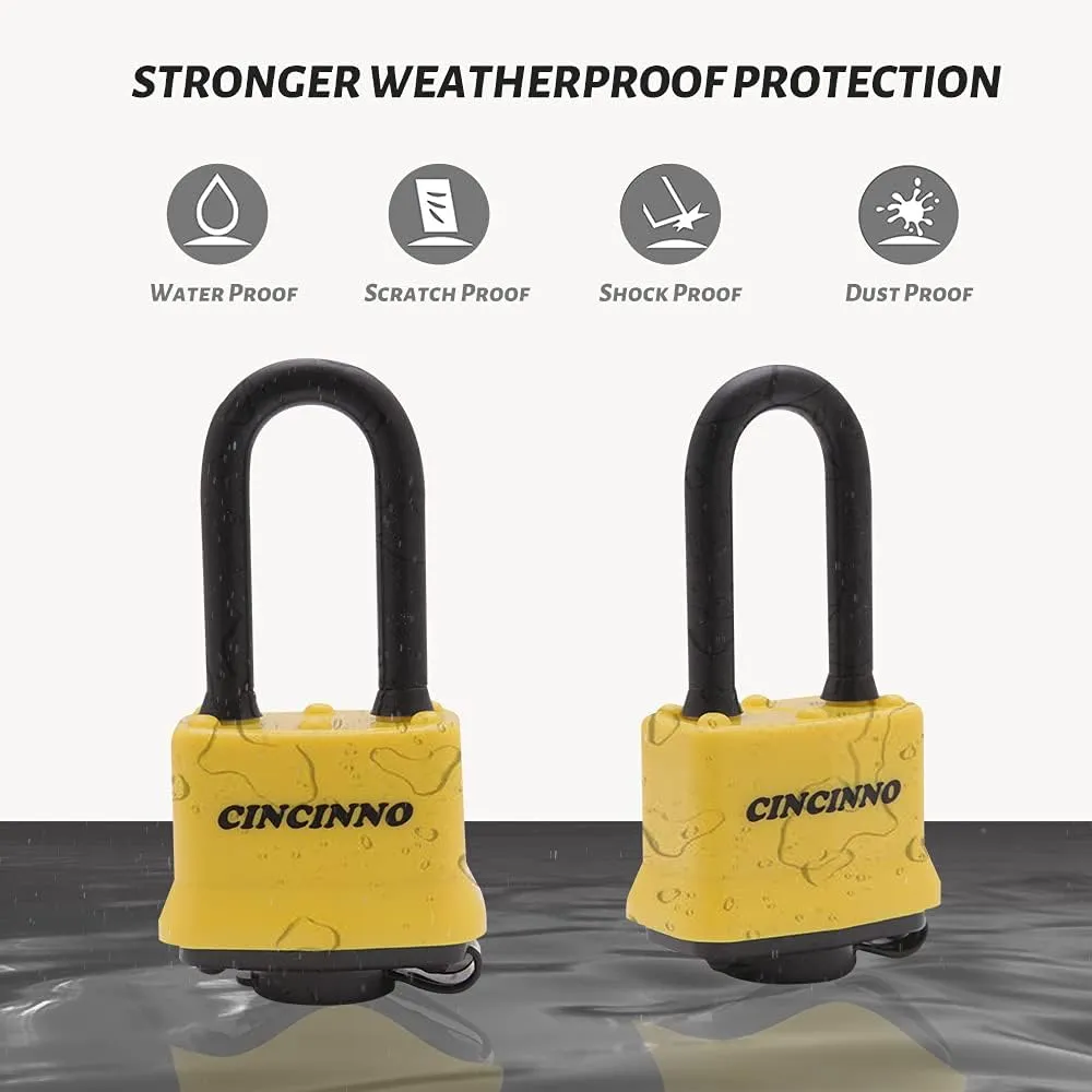 4 Pack Heavy Duty Covered Laminated Steel Padlocks Keyed Alike, Weatherproof Padlocks with 1-9/16 in. Wide Body, Long Shackle for Gate, Shed, Storage Locker Lock