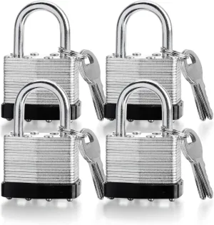 4 Pack Keyed Alike Padlocks - 40mm High Security Heavy Duty With Keys for Gym, Warehouse - Outdoor Locks With Same Key