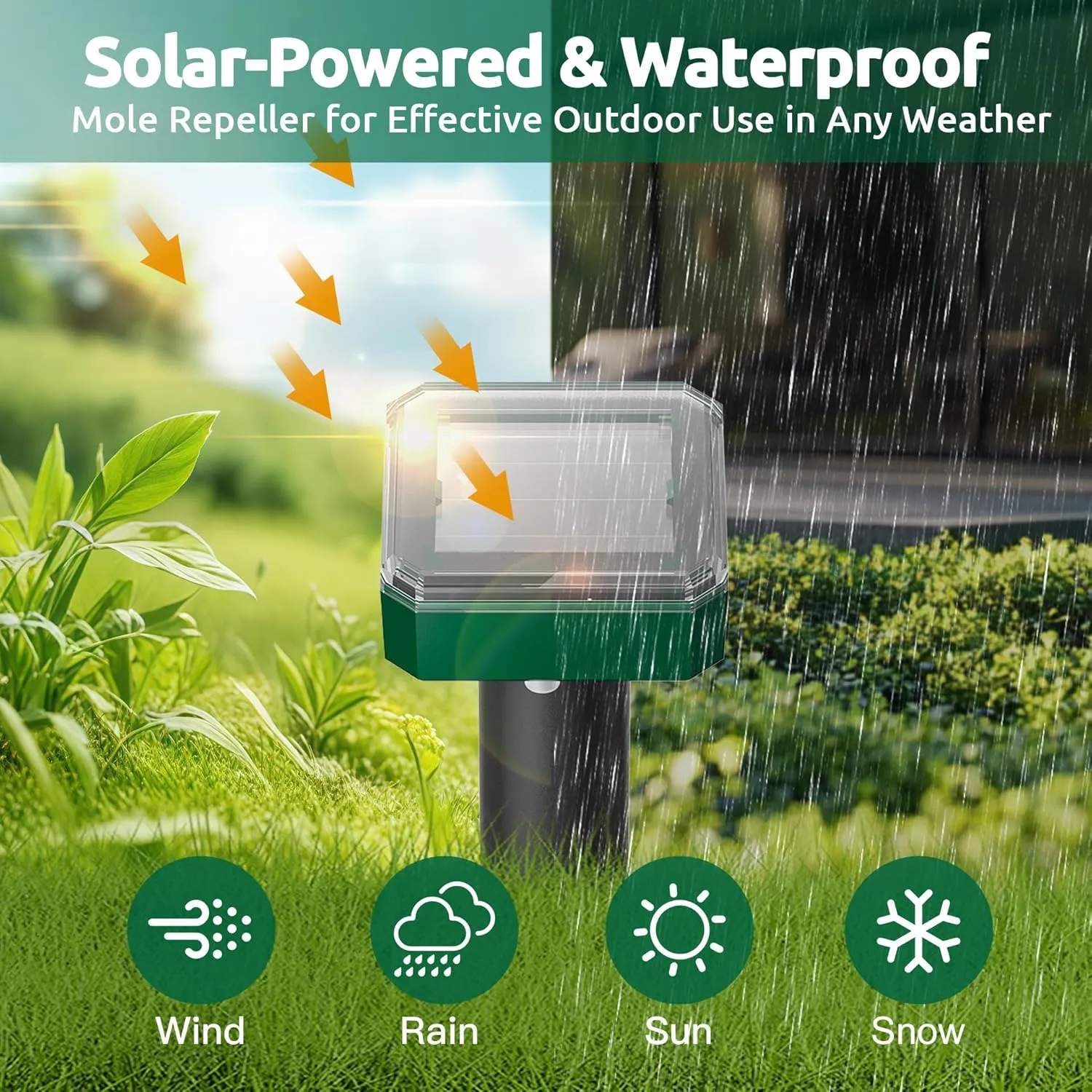 4 Pack Mole Repellent for Lawns Solar Powered Groundhog Spikes, Ultrasonic Mole Stakes for Yard, Waterproof Gopher Repellent to Get Rid of Gopher, Vole and Snake for Farm
