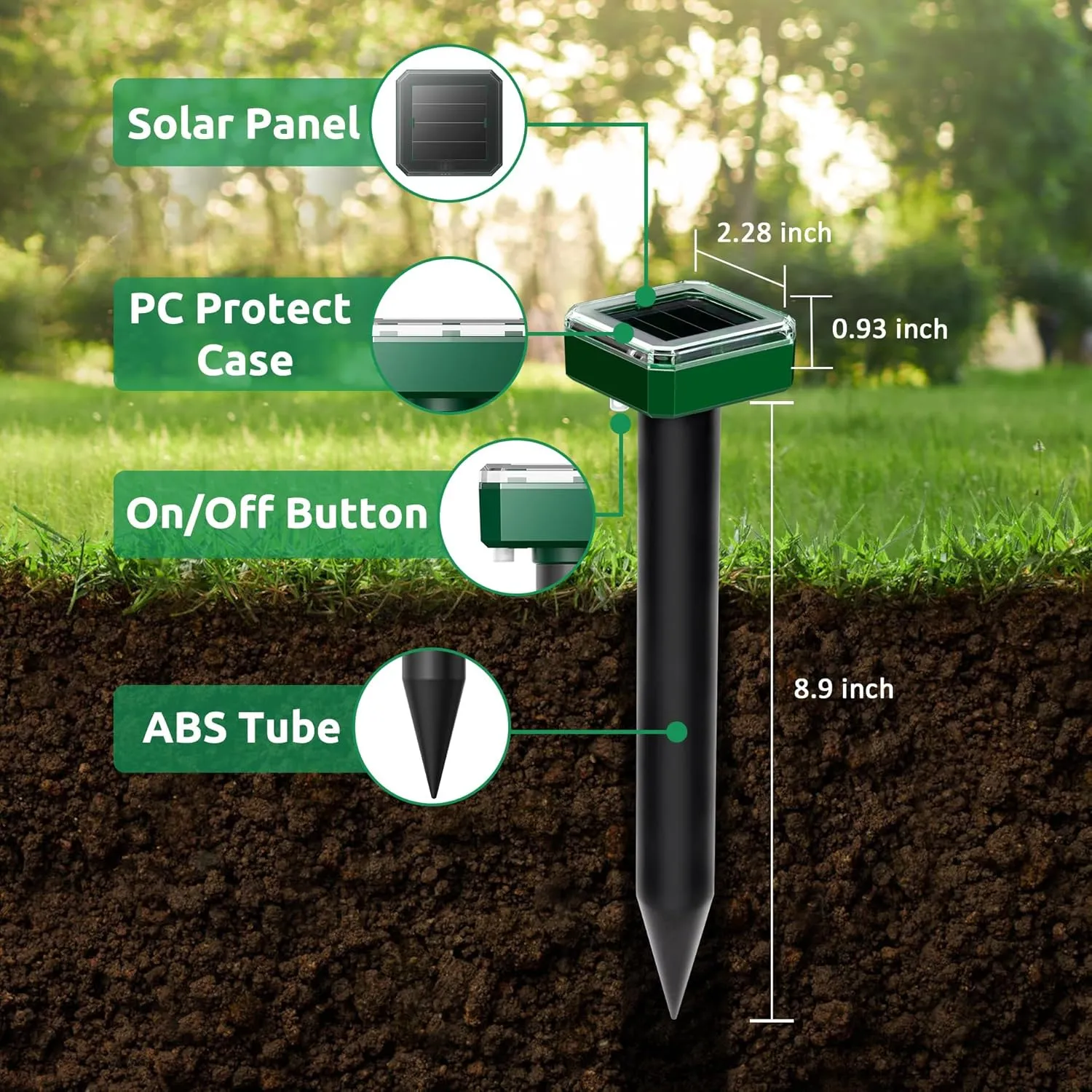 4 Pack Mole Repellent for Lawns Solar Powered Groundhog Spikes, Ultrasonic Mole Stakes for Yard, Waterproof Gopher Repellent to Get Rid of Gopher, Vole and Snake for Farm
