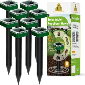 4 Pack Mole Repellent for Lawns Solar Powered Groundhog Spikes, Ultrasonic Mole Stakes for Yard, Waterproof Gopher Repellent to Get Rid of Gopher, Vole and Snake for Farm