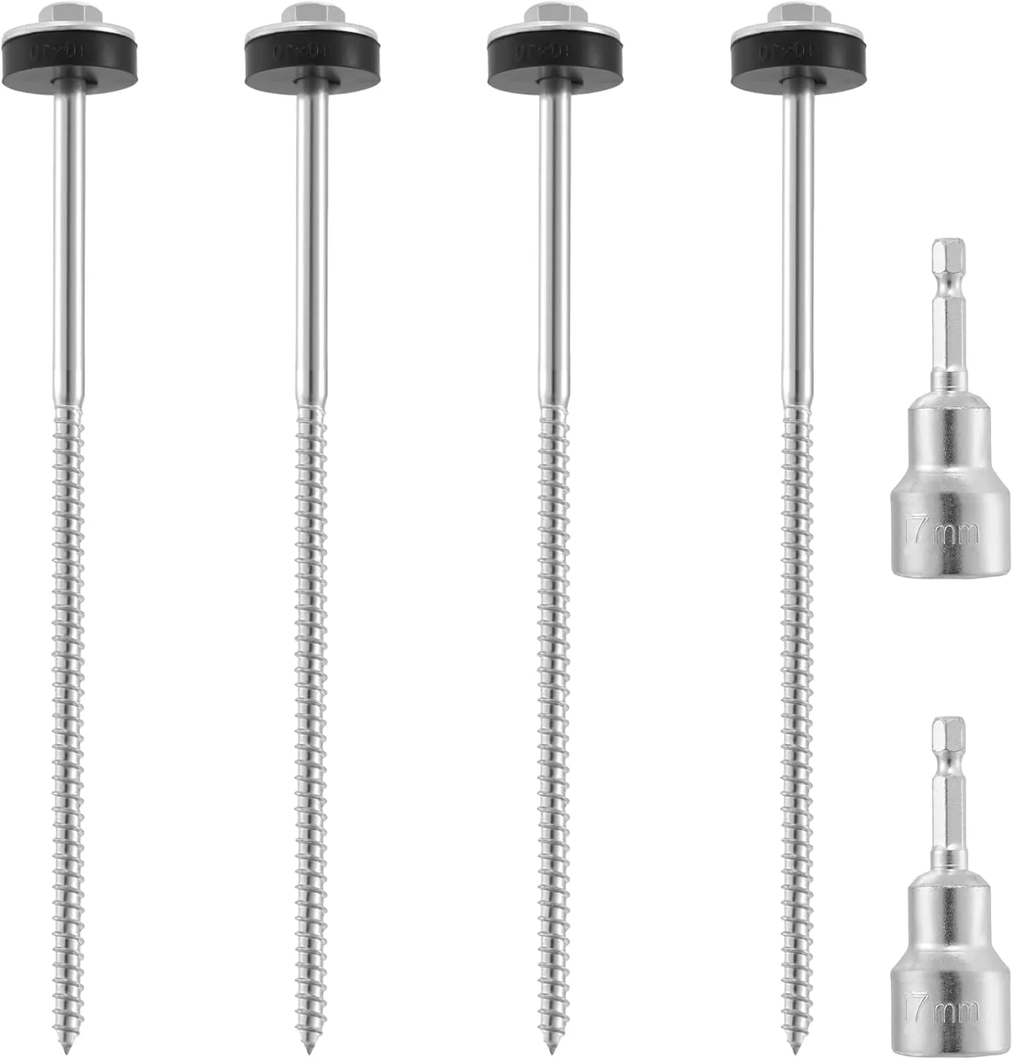 4 Pcs 12" | Hex Pegs Drillable Tent Stakes, Heavy Duty Hex Drillable Threaded Tent Pegs for Ultimate Stability, for Camping, Travel, Grassland, Canopies,Awnings & Garden, with Hex Tool & Storage Bag
