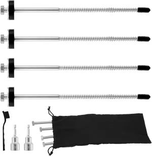 4 Pcs 12" | Hex Pegs Drillable Tent Stakes, Heavy Duty Hex Drillable Threaded Tent Pegs for Ultimate Stability, for Camping, Travel, Grassland, Canopies,Awnings & Garden, with Hex Tool & Storage Bag