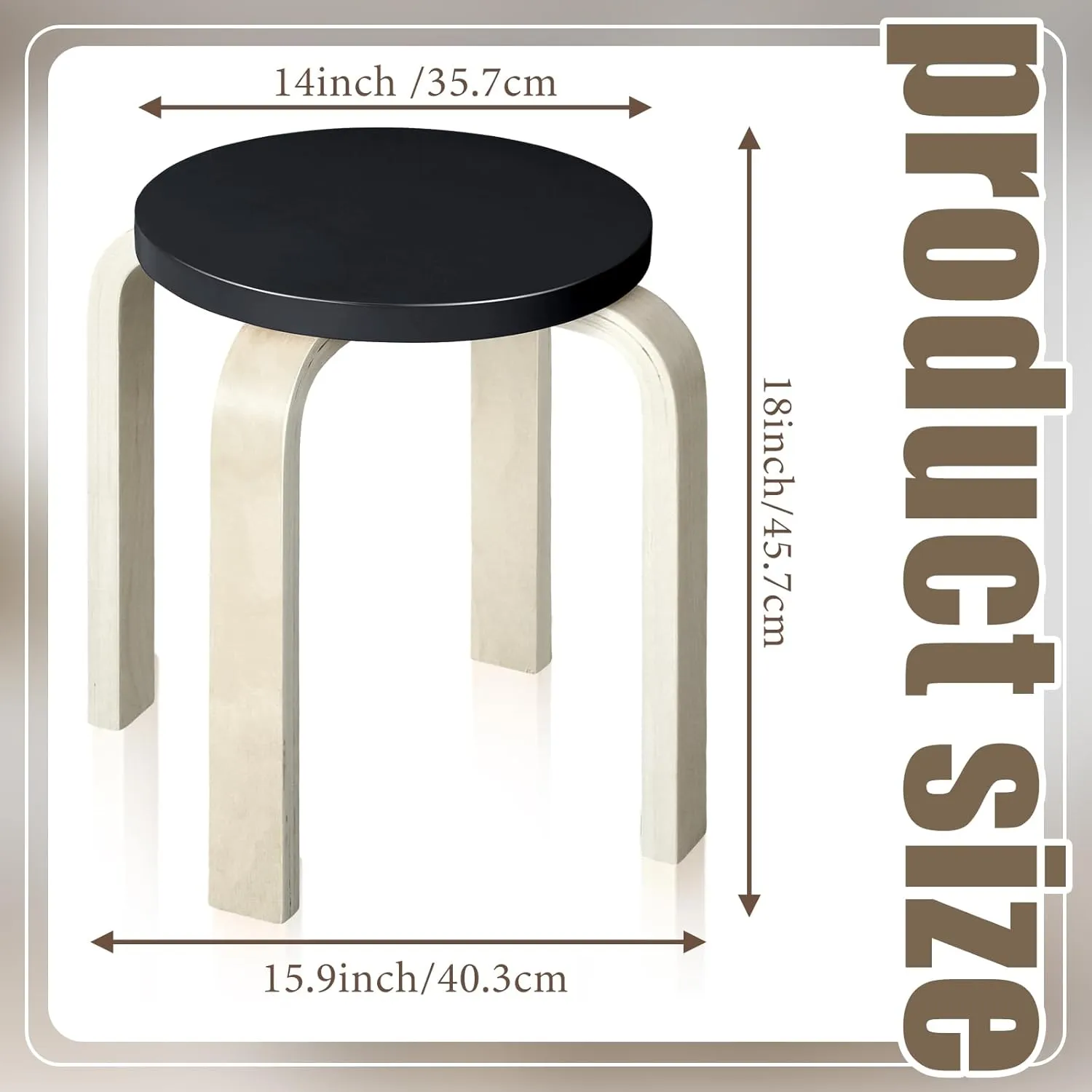 4 Pcs Bentwood Stools - Stackable Wood Stools With Bentwood Seat for Dining, Kitchen, Home, Garden, Living, Classroom