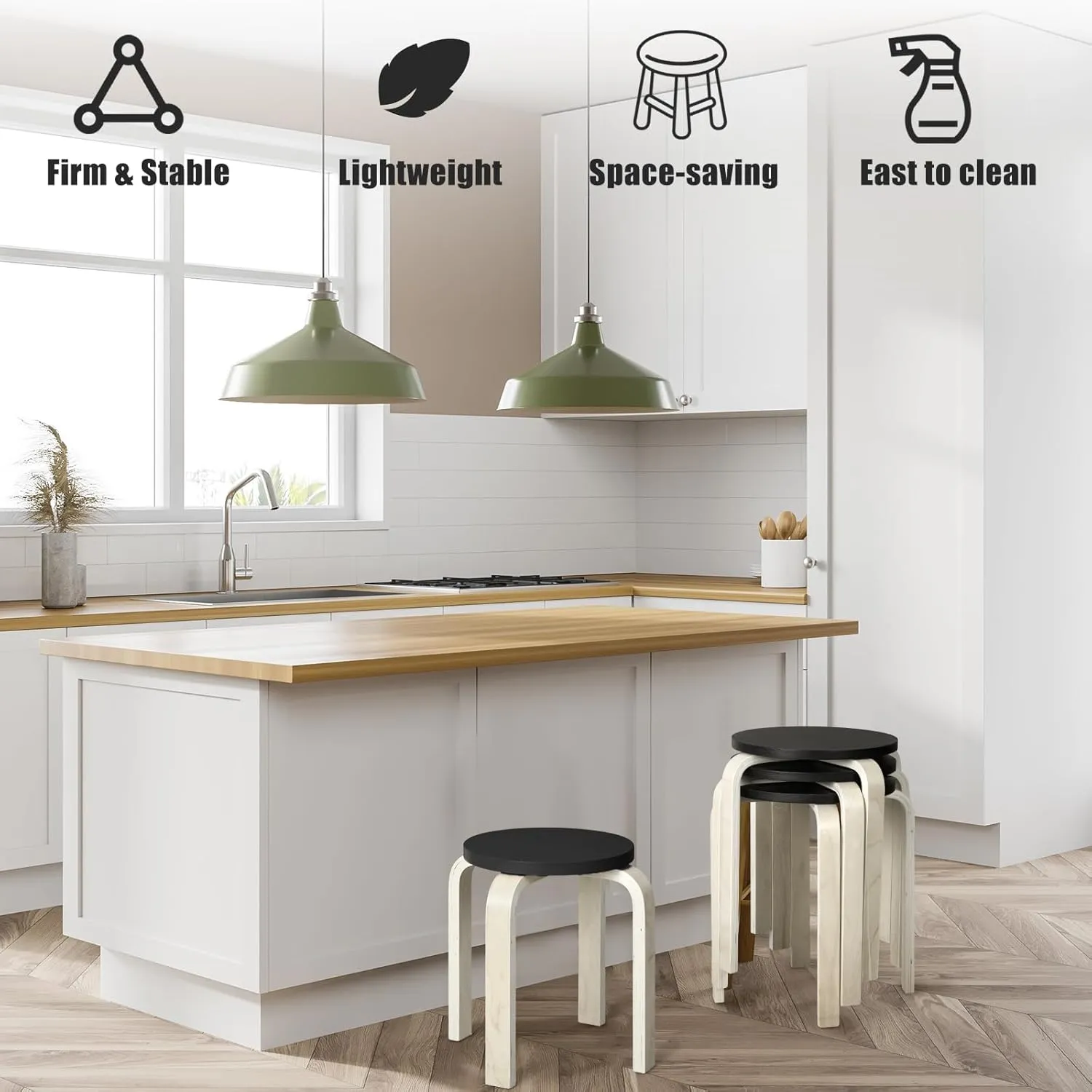 4 Pcs Bentwood Stools - Stackable Wood Stools With Bentwood Seat for Dining, Kitchen, Home, Garden, Living, Classroom