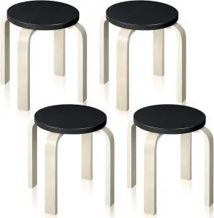 4 Pcs Bentwood Stools - Stackable Wood Stools With Bentwood Seat for Dining, Kitchen, Home, Garden, Living, Classroom