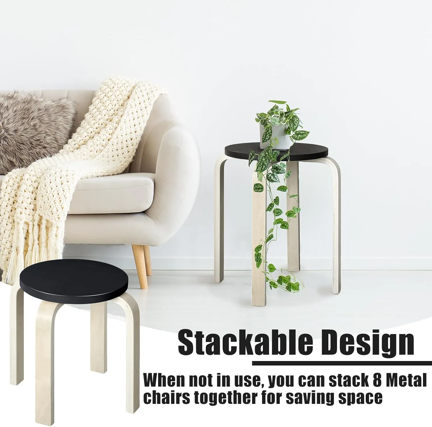 4 Pcs Bentwood Stools - Stackable Wood Stools With Bentwood Seat for Dining, Kitchen, Home, Garden, Living, Classroom