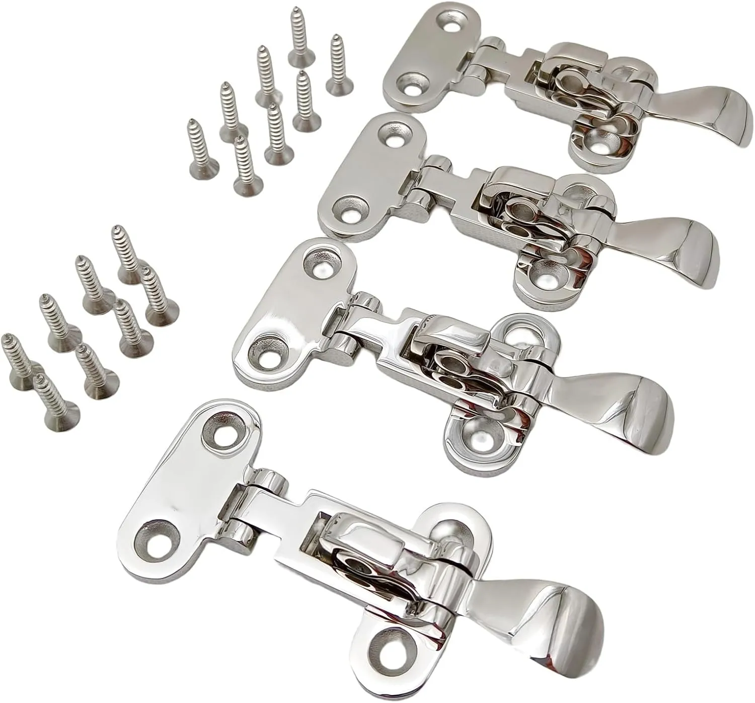 4 PCS Marine Grade 316 Stainless Steel Anti-Rattle Lockable Hold Down Clamp Latch 75mm Mirror Polished