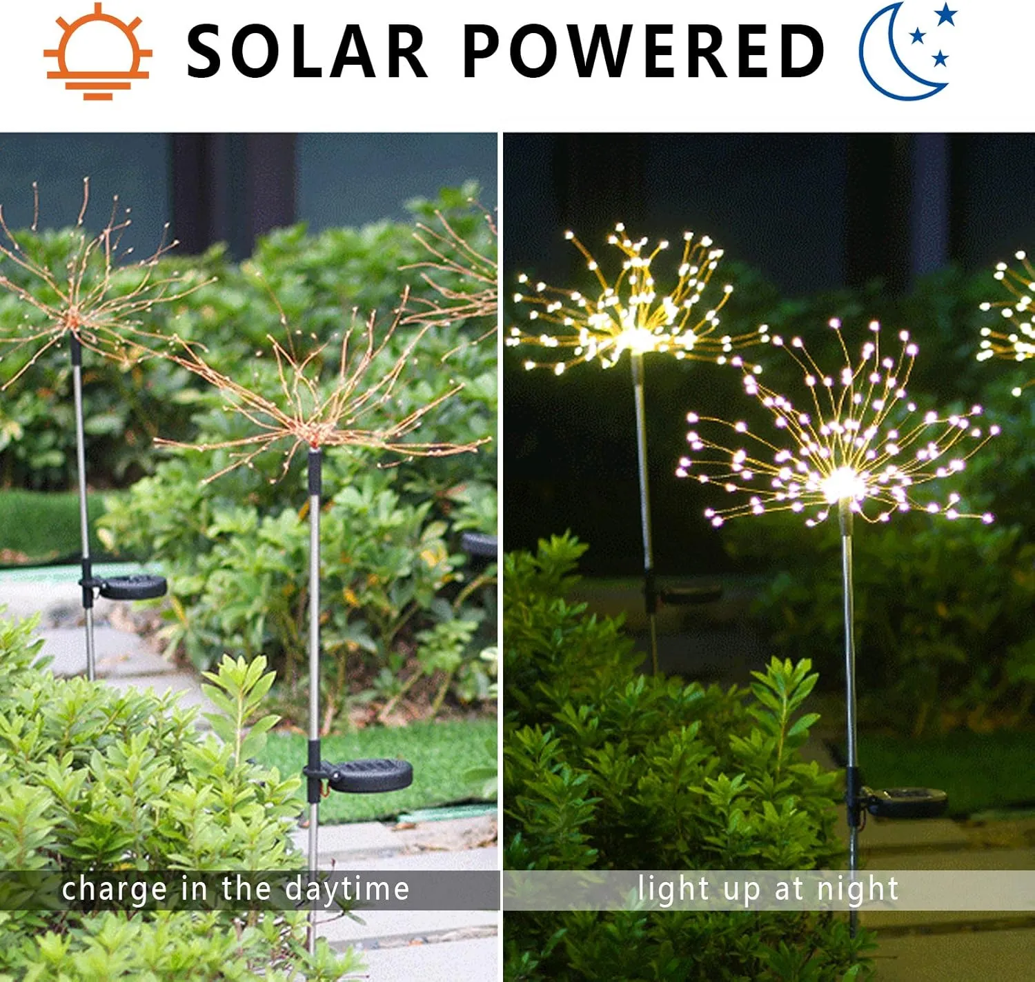 4 PCS Solar Firework Light, Outdoor Solar Garden Decorative Lights 120 LED Powered 40 Copper Wires String DIY Landscape Light for Walkway Pathway Backyard Christmas Decoration Parties (Warm White)